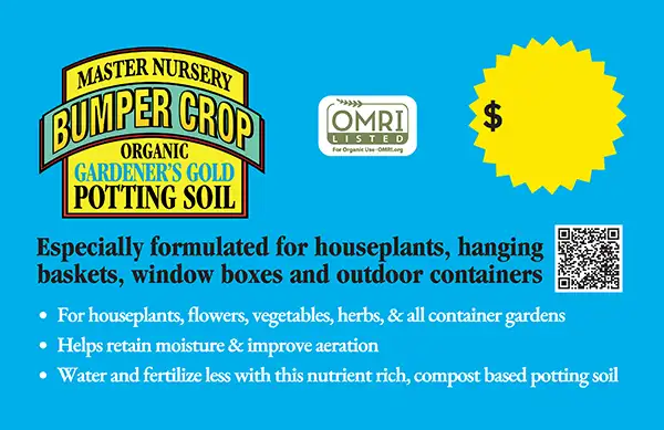 BUMPER CROP Gardener's Gold Potting Soil Colmet Sign 10.75" × 6.63" - 0.25" bleed